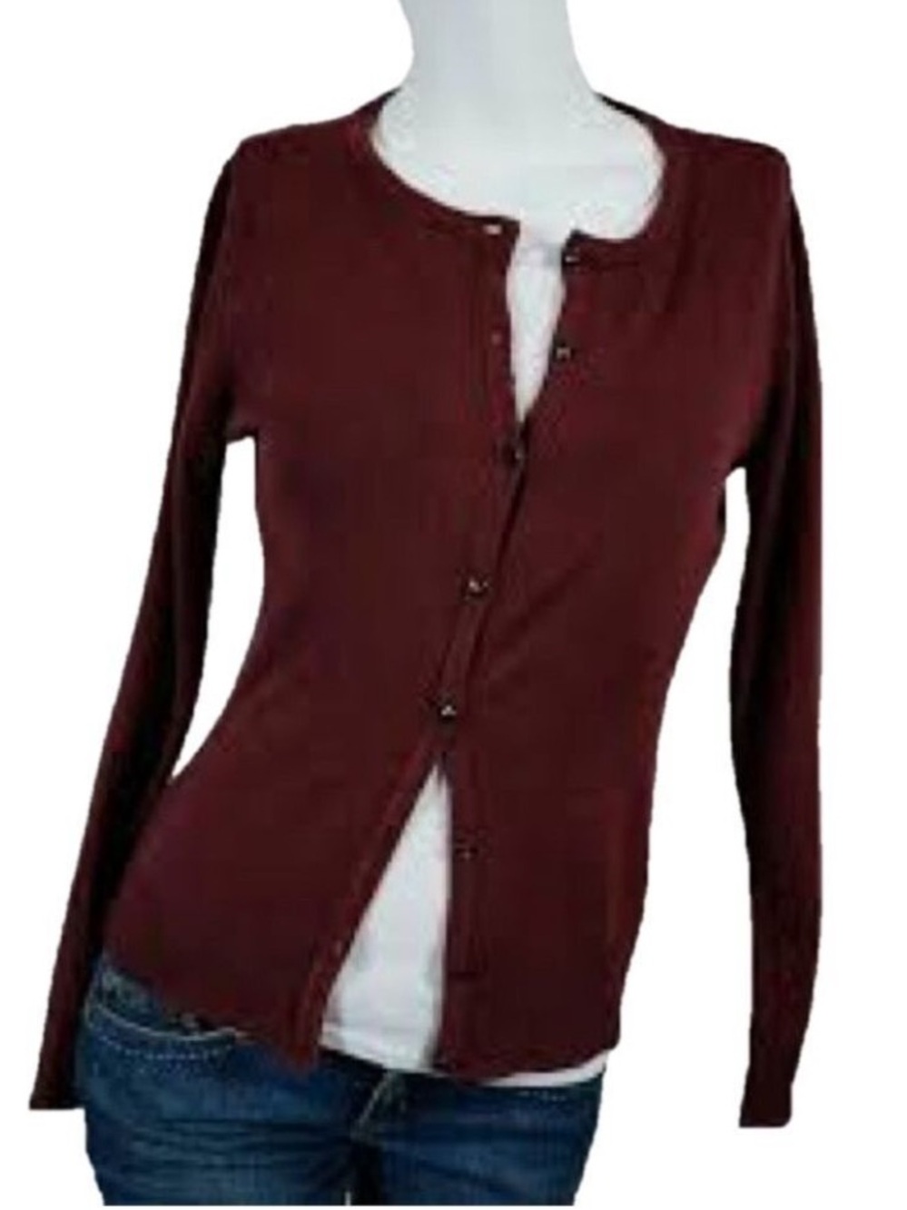 Burgundy Red Dark Button Down Cardigan Sweater NY & Co Size Small GUC
